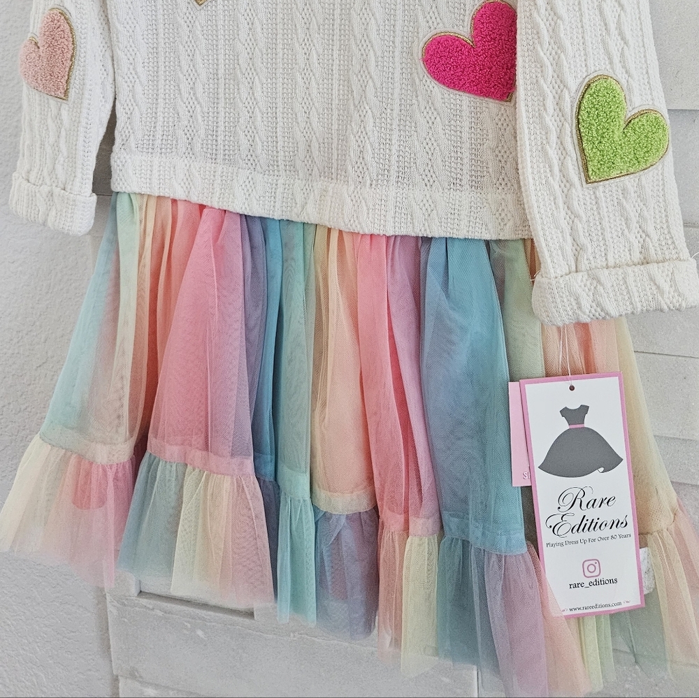 Rare Editions White Sweater Dress with Colorful Hearts Size 6 Girl Valentine,s - Picture 7 of 7